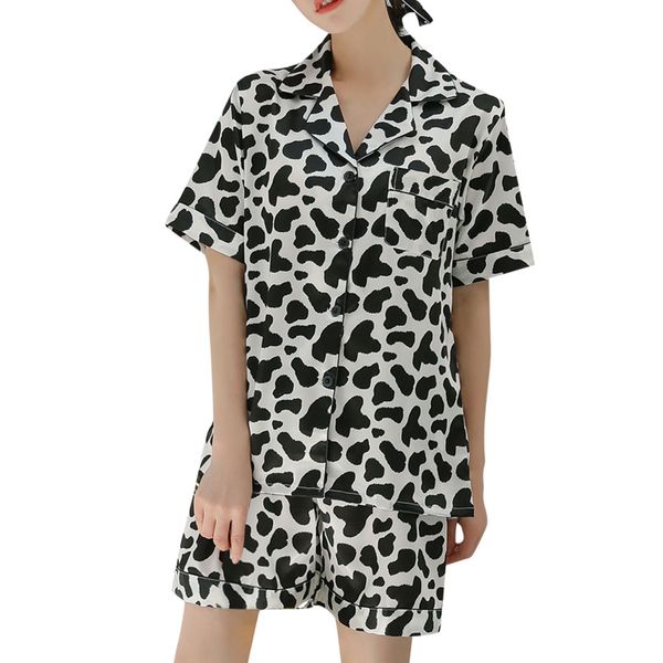 

women animal white leopard print two piece set sleep lounge new cotton spring pajama nightwear flower tracksuit 53, Black;red