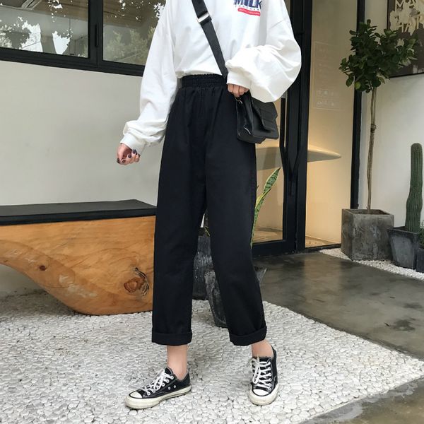 

women's pants & capris women loose harem 2021 spring summer fashion female solid vintage straight pant casual trousers plus size s-5xl, Black;white