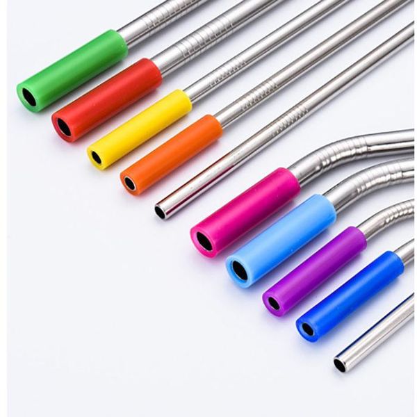 

stainless steel straw silicone nozzle colored box set bent straight reusable colorful straw drinking straw metal wedding bar drinking safety