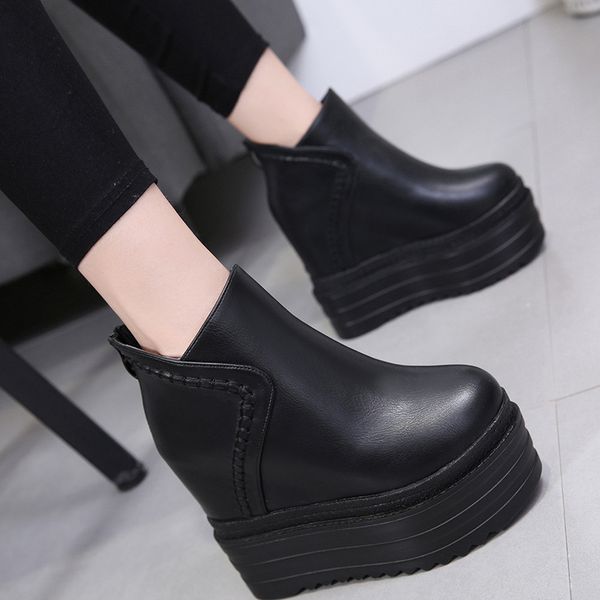 

leather booties black boots clogs platform rock shoes woman round toe winter women zipper luxury designer low heels booties