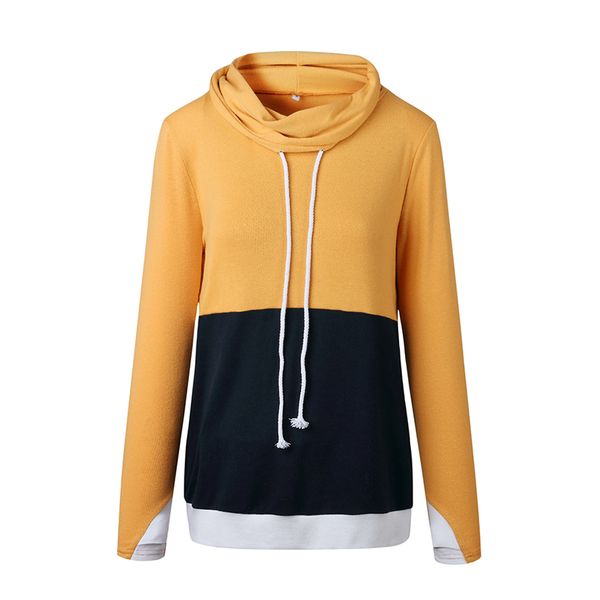 

women tracksuit 2018 autumn lace up long sleeve sweatshirt hoodie casual color patchwork hoodies pullovers femme ws9767v, Black