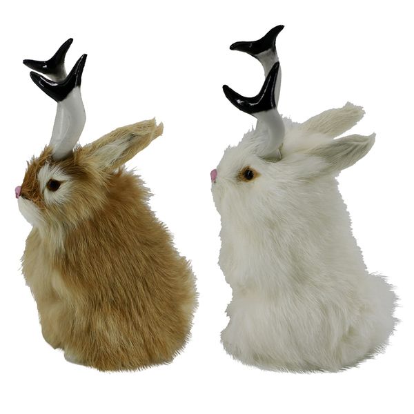

2pcs realistic jackalope rabbit easter spring bunny animal figurines