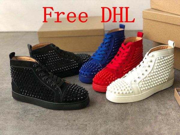 

Dhl with box 2019 luxury de igner hoe high pike neaker genuine leather red bottom neaker men trainer fa hion ca ual hoe, Black