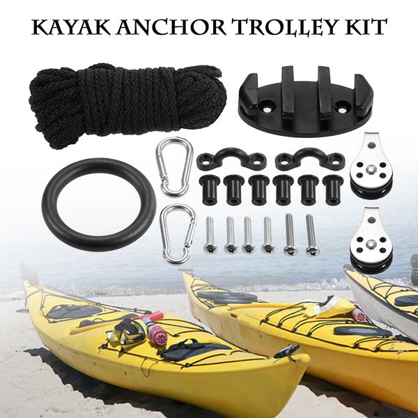 

21 in 1 diy kayak anchor trolley kit set nylon 9.1m security rope 89*45*23mm cleat pad eyes 30mm/25mm screws+ 2 pulleys