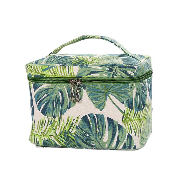 

practical travel fashion large capacity home multi shape zipper closure simple fresh wash leaf print canvas cosmetic bag