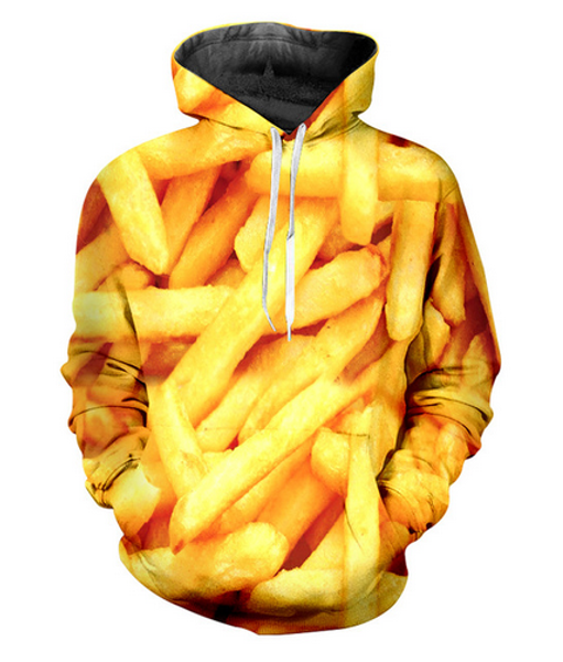 

new fashion 3d hd print men women french fries pullover hoodies street wear casual hip hop pockets sweatshirt clothing w0197, Black