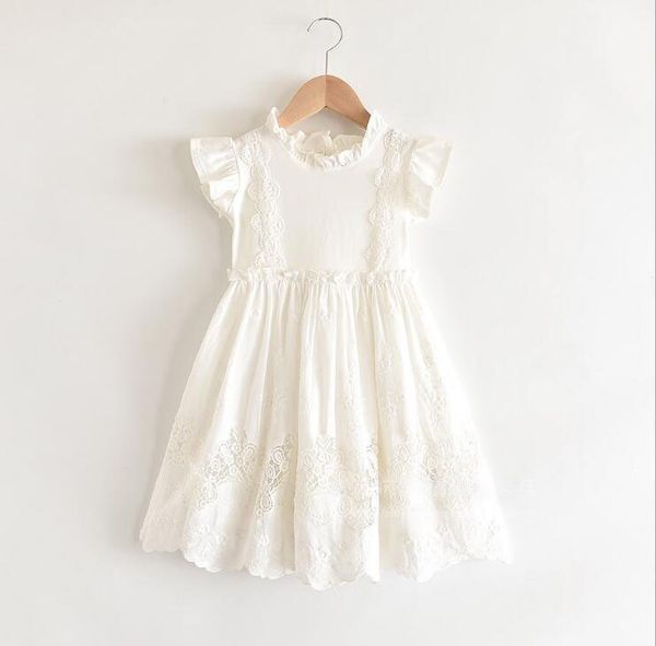 

2020 summer new children baby cotton lace hollow out dresses , girls princess sweet clothes 6 pieces/lot wholesale, Red;yellow