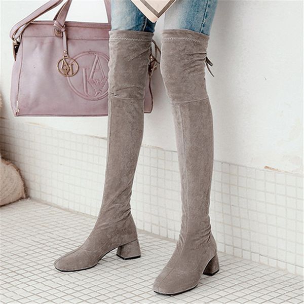 

34-42 women high boots heel plush winter boots women big size over the knee, Black