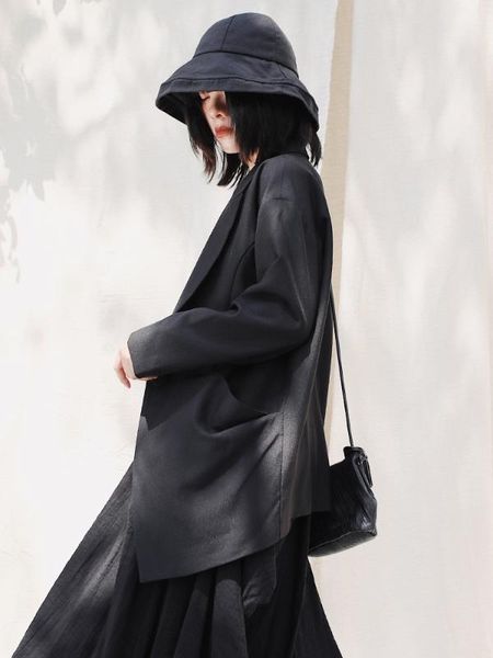 

lanmrem can ship single button casual vintage black suit short coat for woman 2020 spring new loose blazer with pockets yh991, White;black