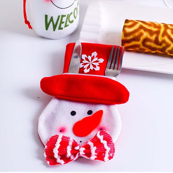 

6 styles christmas decorations silverware holders santa clause snowman elk fork knife pockets dinner table decor cutlery sets