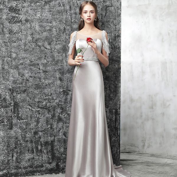 

2019 fashion satin gray evening dresses pretty women formal prom party dresses evening gown vestido robe desoiree, White;black