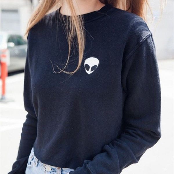 

2019 new aliens women printed sweatshirt long sleeve o neck jumper pullover autumn winter femme loose pullover hoodies, Black
