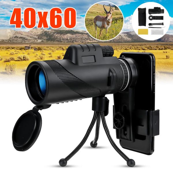 

40x60 hd zoom lens optical night vision telescope binoculars camera monocular for outdoor hunting + phone bracket clip tripod