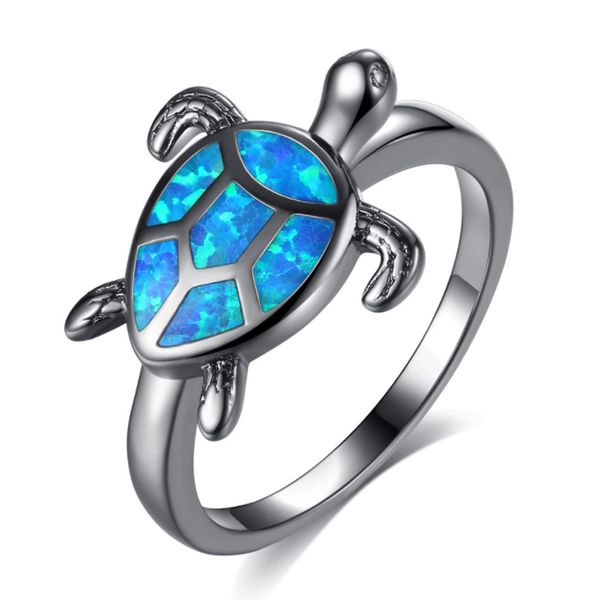 

birthday gift blue fire opal finger rings gilrs cute turtle fashion party jewelry for women silver color rings usa size 6 7 8 9