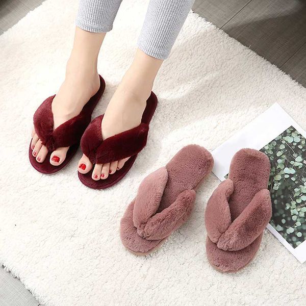 

fashion furry plush home slippers women slippers autumn winter indoor floor flip flops soft cotton female flats warm footwear, Black