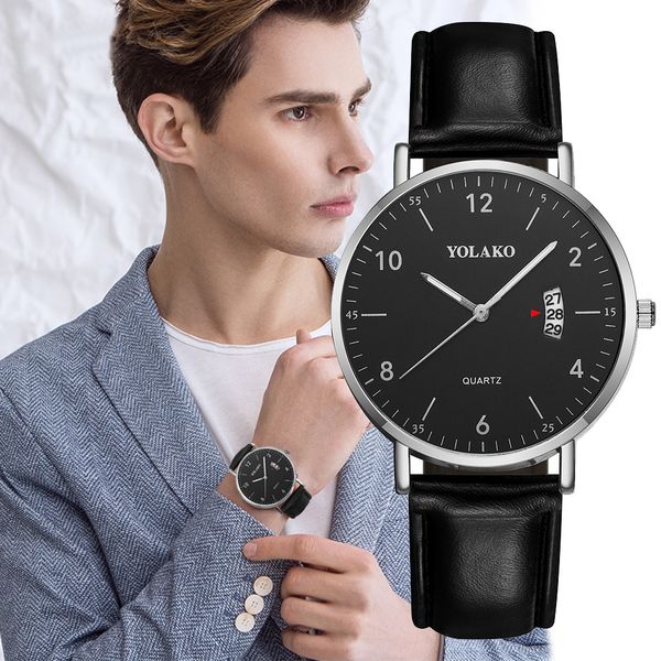 

reloj hombre men's watch fashion business simple dial belt calendar men's quartz watch men erkek kol saati, Slivery;brown