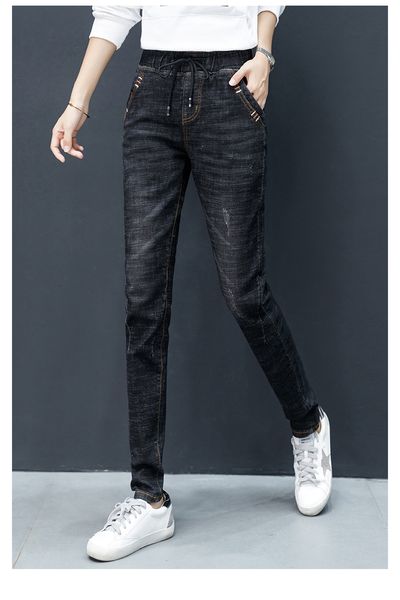 

black ms female foot high waist jeans stretch, Blue