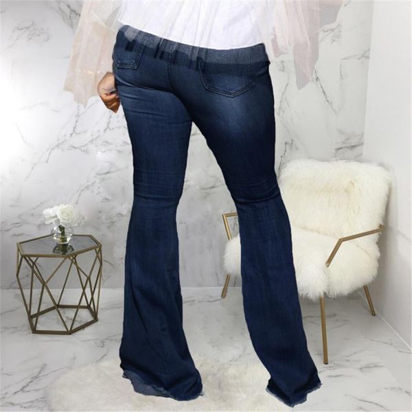 

tmustobe autumn fashion ripped jeans women high waist flare jeans ladies denim wide leg pants stretch bell-bottoms trousers, Blue