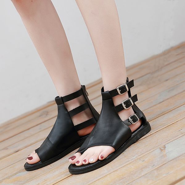 

women gladiator sandals womens flats sandals black leather rome thong casual ankle buckle summer ladies flat