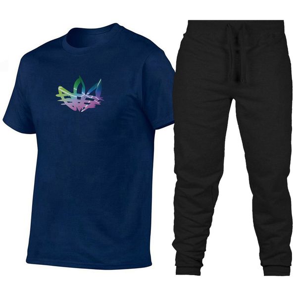 

brand summer men and women printed cotton short sleeve + trousers set short sleeve t-shirt leisure sports suit, White;black