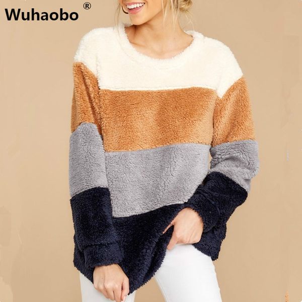 

wuhaobo autumn winter new patchwork soft loose sweater fashion o-neck femme sweaters casual full sleeve womens sweaters pullovers, White;black