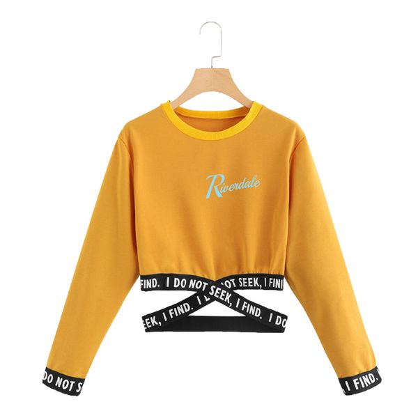 

riverdale fashion kpop cropped o-neck sweatshirts women long sleeve sweatshirt 2019 new arrival trendy streetwear clothes, Black
