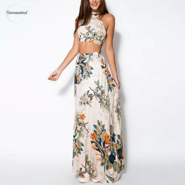 

2 мода лето женщин платье 100% хлопок комплект crop tops bodycon шт длинные maxi skirt партии цветочные платья бич, White
