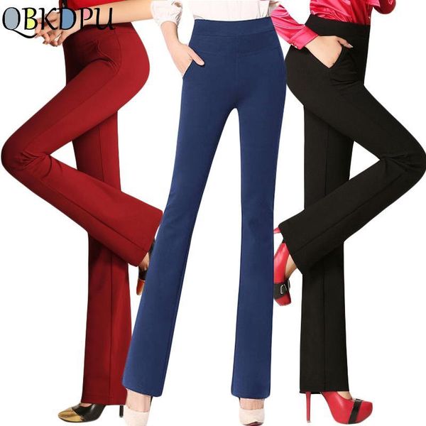 

black elegant office lady high waist flare pants 2020 new women plus size stretch trousers casual solid minimalist formal pants, Black;white