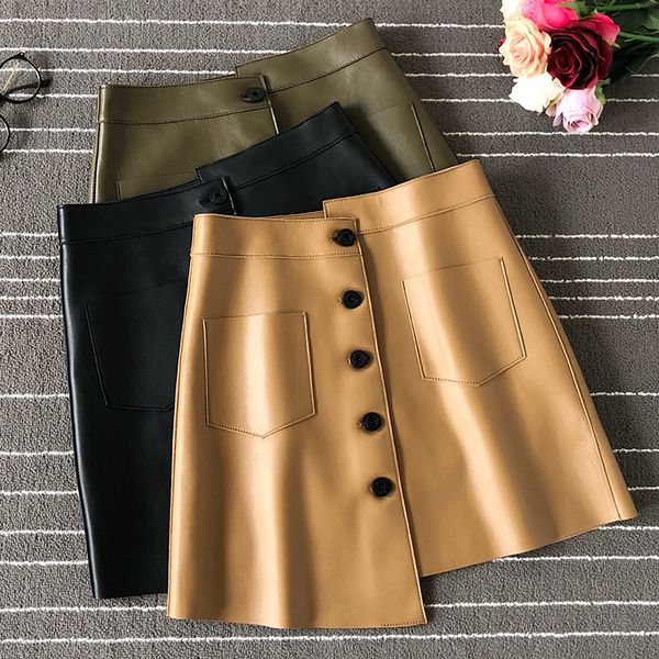 

new arrival women's real leather irregular skirts chic sheepskin high-waist a line leather skirt a981, Black