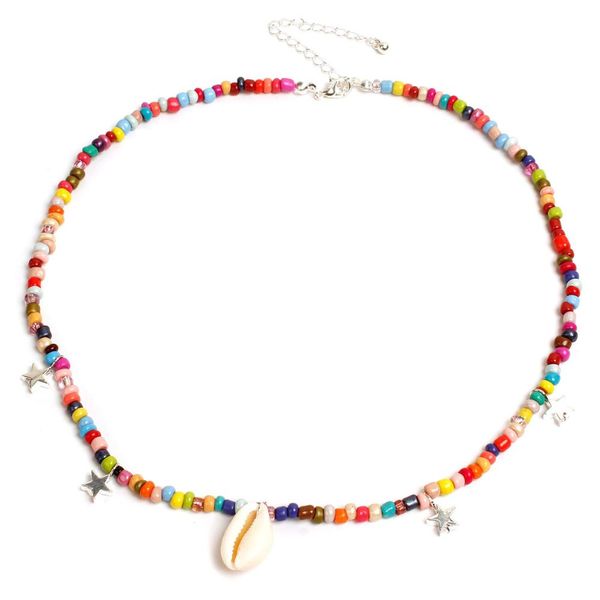 

2019 trendy multi color bead choker for women star shell necklace pendant on neck jewelry, Golden;silver