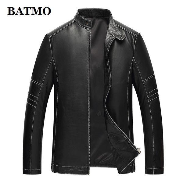 

batmo natural leather jackets men,men's slim real sheepskin jackets ,plus-size l-4xl 18303, Black