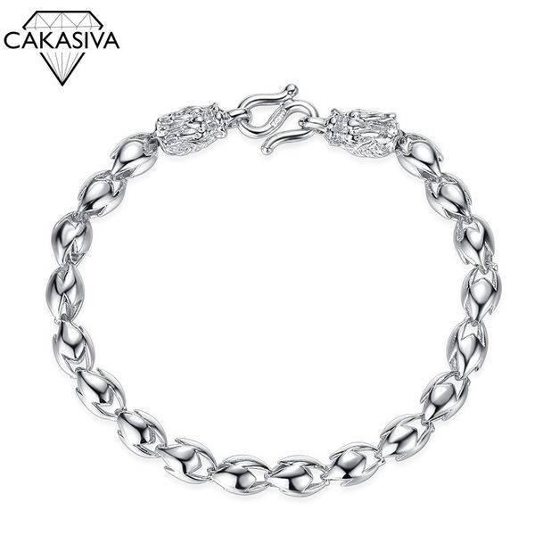 

925 silver dragon head bracelet men's personality domineering vintage silver jewelry men's 925 bracelet, Golden;silver
