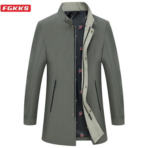 

fgkks 2020 new men mid-length trench coats men's british style casual trench male fashion simple wild coat brand clothing, Tan;black