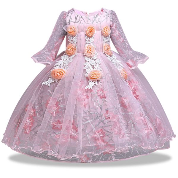 

flower girl wedding bridesmaid ball party petal embroidery dress princess children first attended exchange banquet dress, Red;yellow