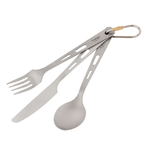 

tiartisan 3pcs/set titanium cutlery set ultra lightweight knife fork spoon for home use travel camping picnic cutlery set ta8106