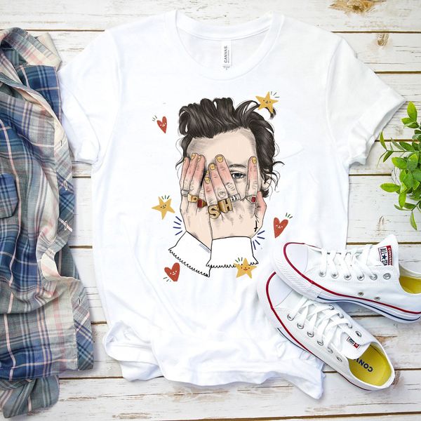 

harry styles preorder tshirt couple rap shirt geek hip-hop harajuku t shirt women, White