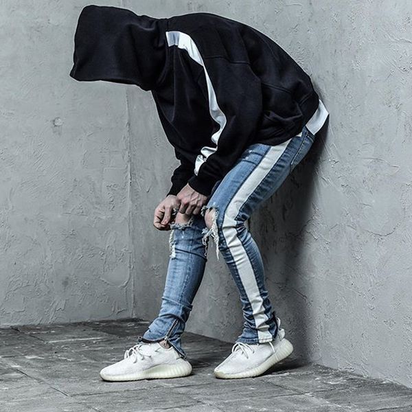 

new fashion 2019 men's hole jeans hip-hop slim men jeans, Blue