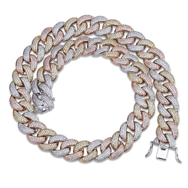 

hiphop18mm three-colour man will cuba chain chain microinlaid with zircon necklace, Silver