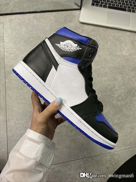 

est air authentic 1 high og retro game royal basketball shoes white black toe 1s men sports sneakers with box