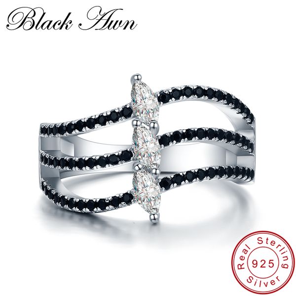

black awn] 925 sterling silver ring ocean waves wedding rings for women silver 925 jewelry engagement hollow bague g003, Golden;silver