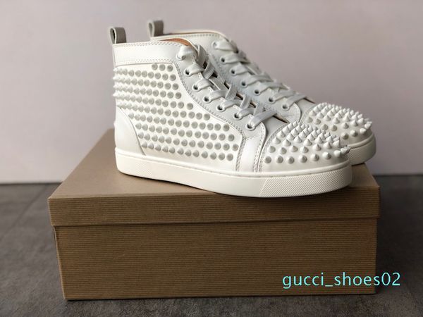 

designer shoes studded spikes red bottom sneakers high pik pik spiked men shoes black white leather flat party shoes g02