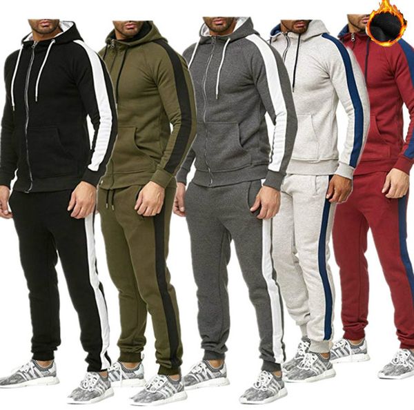 

мужчины повседневная костюмы сплошной цвет комплект одежды толстовка + брюки шить tracksutis мужские плотные активные зимние толстовки track, Gray