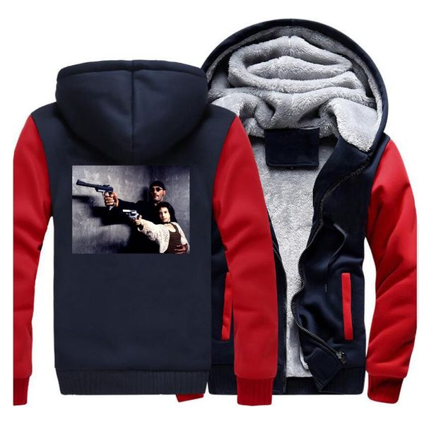 

men leon the professional trend print raglan hooded hoodie plus velvet padded sweatshirt 2019 fall winter funny streetwear coats, Black