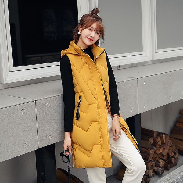 

wholesale fashion autumn and winter new women's long section slim down cotton vest jacket size m-xxl, Black;white