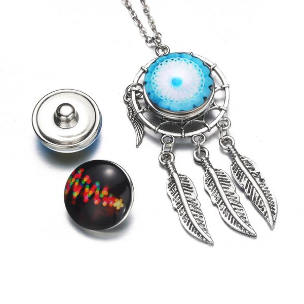 

2021 boom life snap button jewelry dream catcher wing pendant necklace snap jewelry (fit 18mm snap) women jewelry, White