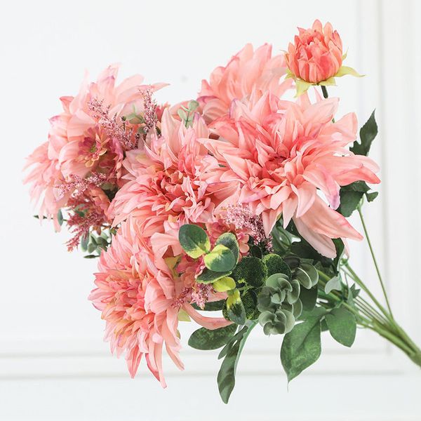 Acheter Luxe Grand Dahlia Bouquet De Soie Fleurs Artificielles Flores Pour La Décoration De Mariage Mariage Babyshower Blanc Faux Fleur De 822 Du