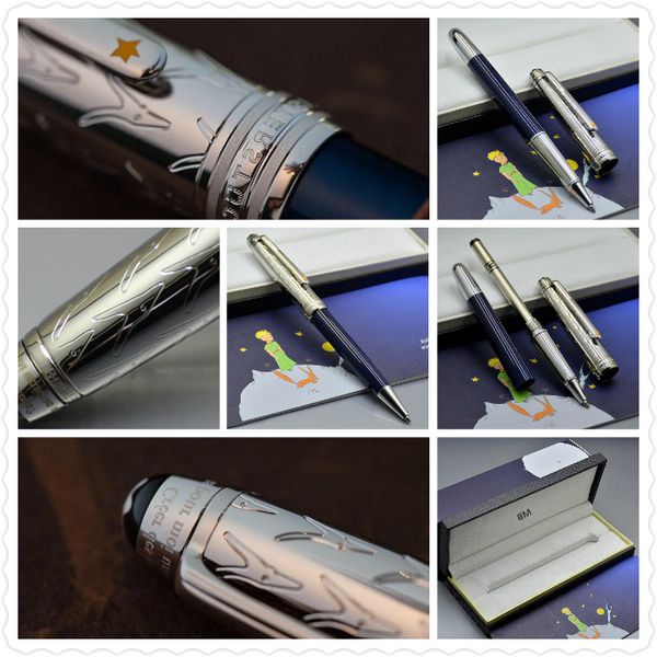 

luxury monte le petit prince classique roller ball ballpoint pen silver metal cap with deep blue precious resin barrel pens, Blue;orange