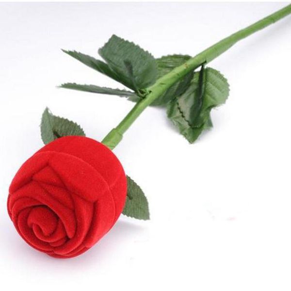 

gift wedding storage romantic display velvet packaging accessories 3d rose shape portable ring box, Pink;blue