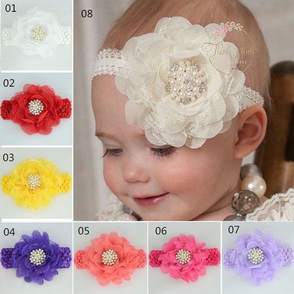 

2020 baby girl headbands elastic girls hairband flower christmas baby hair accessories infant toddler girls pgraphy props 15 colors, Slivery;white