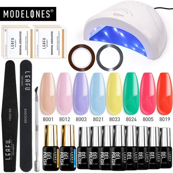 

modelones 14pcs/lot 48w led lamp fast cure uv lamp nail tools set soak off hybrid gel lacquer nail art base coat set
